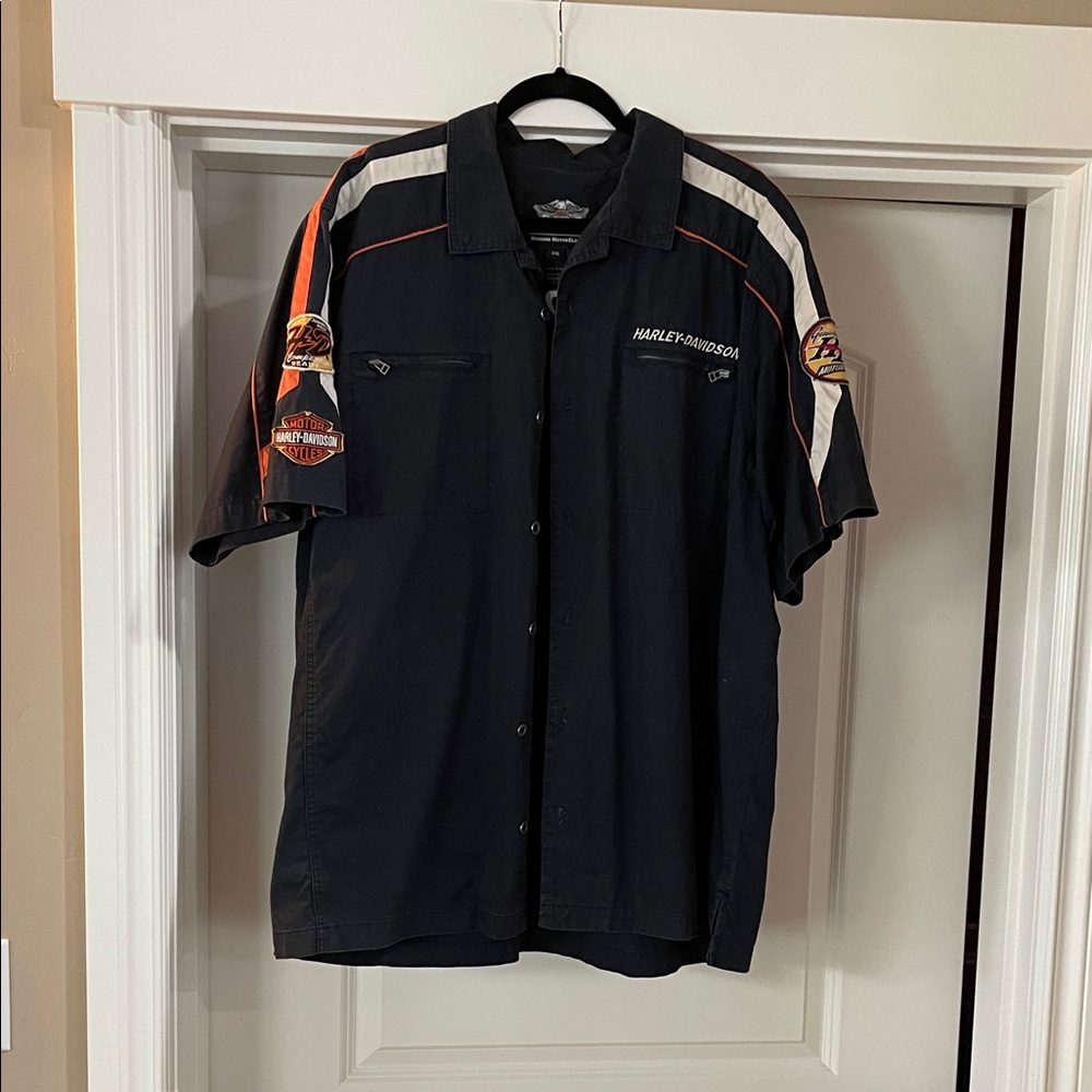 Harley-Davidson Black and Orange Men's Button Down Shirt